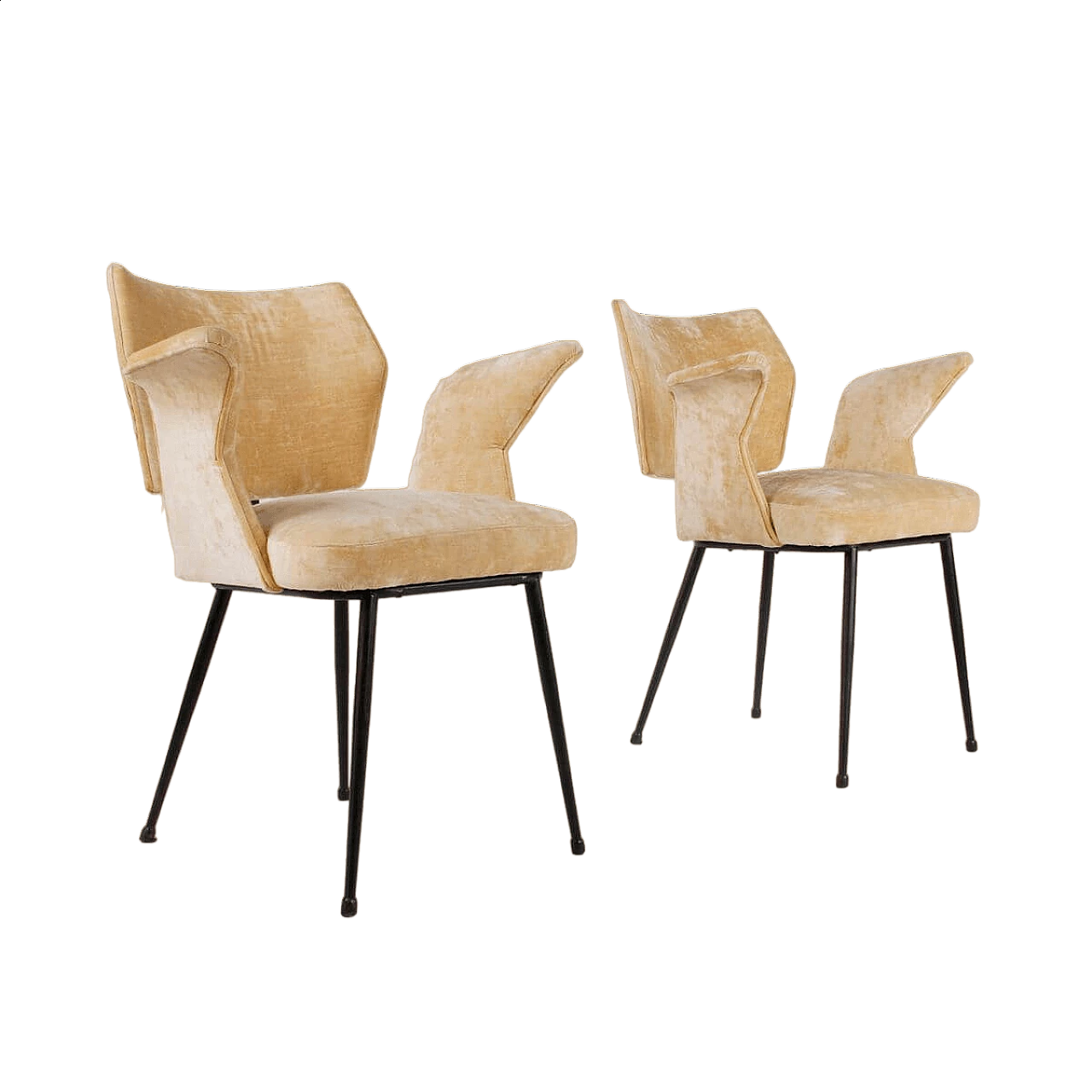 Pair of velvet chairs with armrests and metal frame, 1960s 9