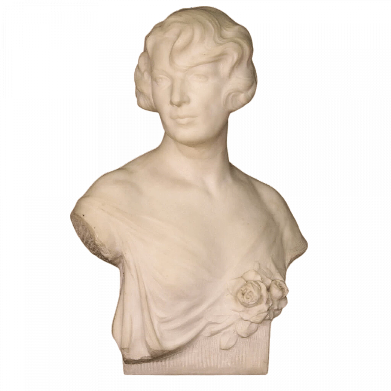 Paul Du Bois, female bust, white marble sculpture, 1930s 13