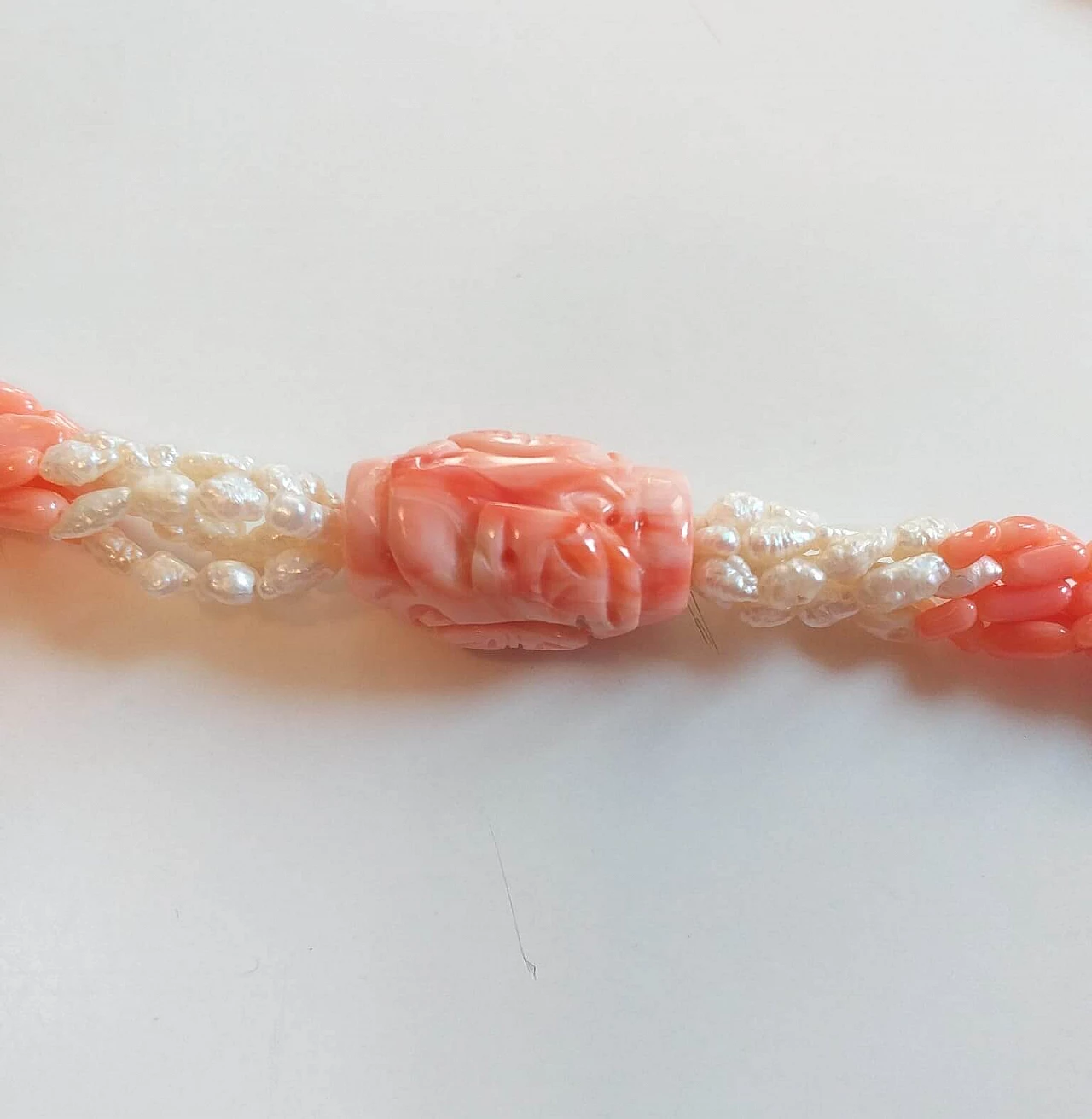 Japanese pink coral and river pearl necklace, 1970s 2