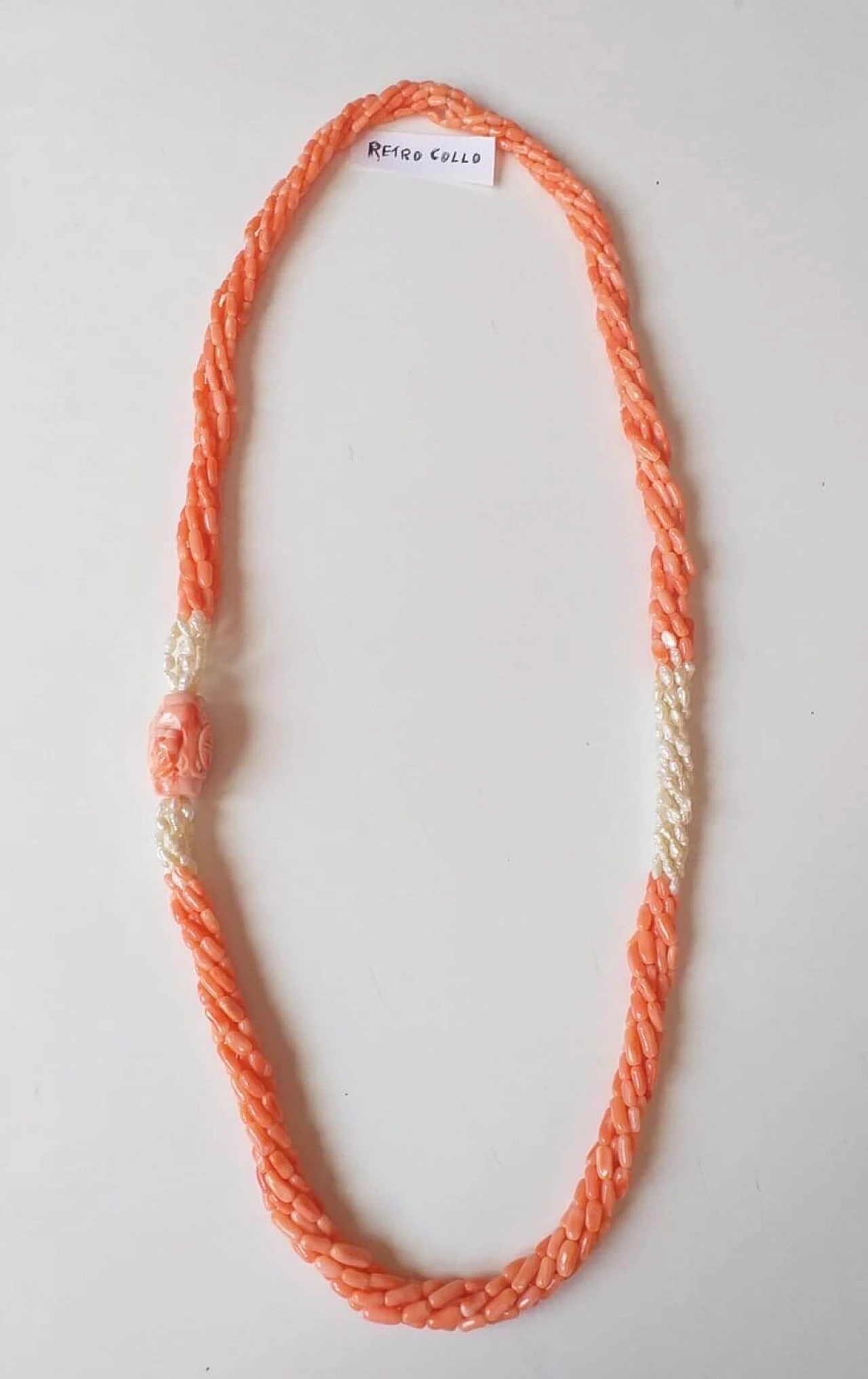 Japanese pink coral and river pearl necklace, 1970s 3