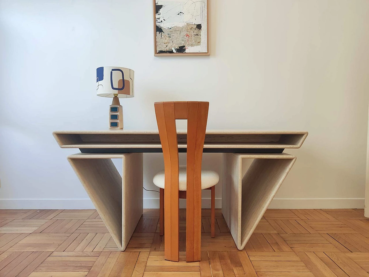 Travertine desk by Claude Berraldacci, 1990s 1