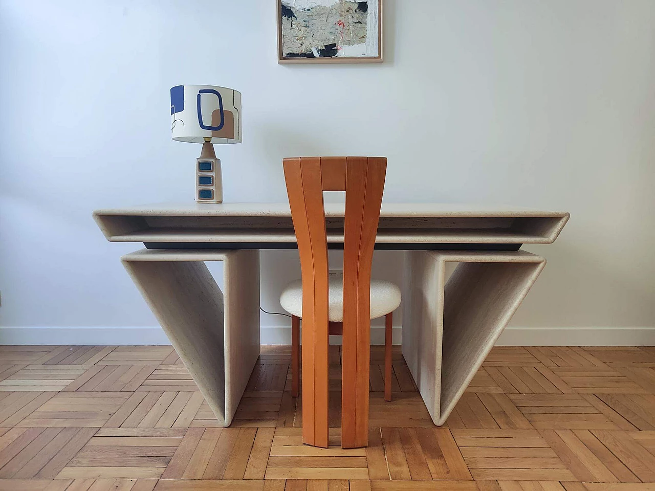 Travertine desk by Claude Berraldacci, 1990s 2