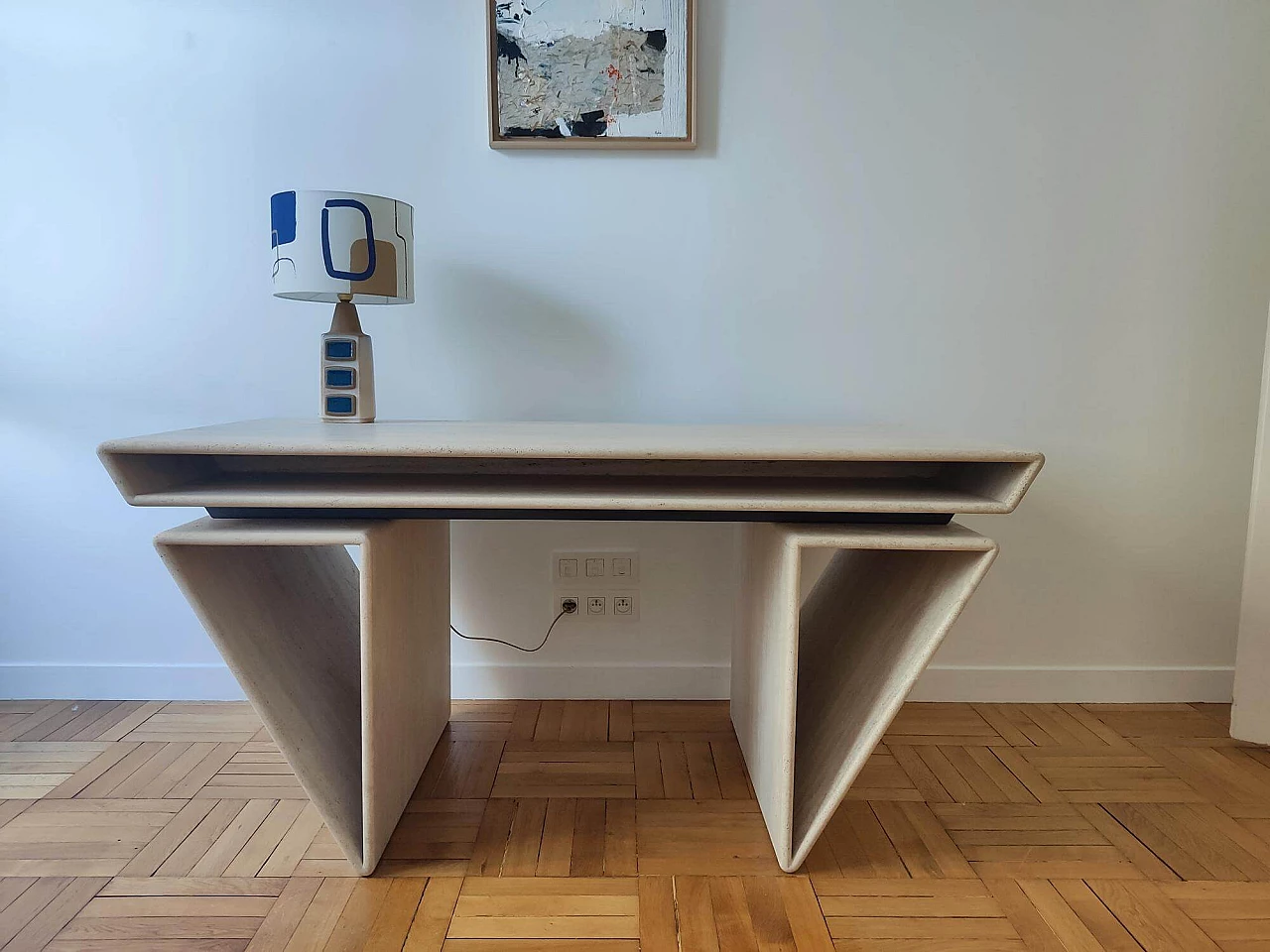 Travertine desk by Claude Berraldacci, 1990s 3