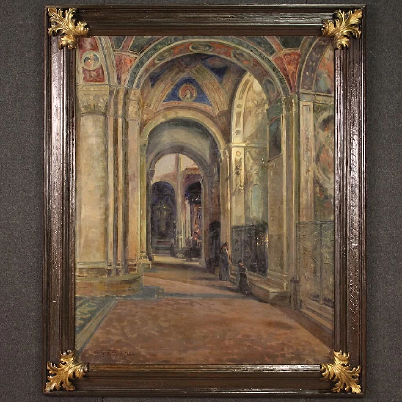 Gino Buresch, Solitude - Interior view of S. Michele in Pavia, oil painting on canvas, 1924 1