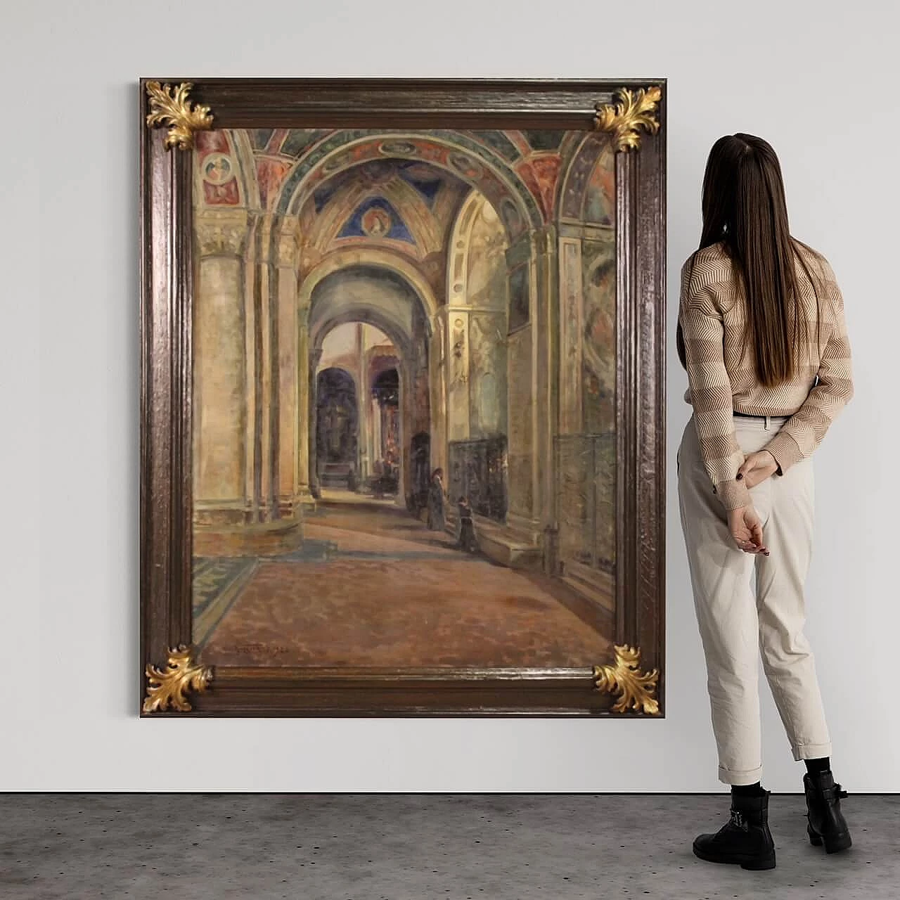 Gino Buresch, Solitude - Interior view of S. Michele in Pavia, oil painting on canvas, 1924 2