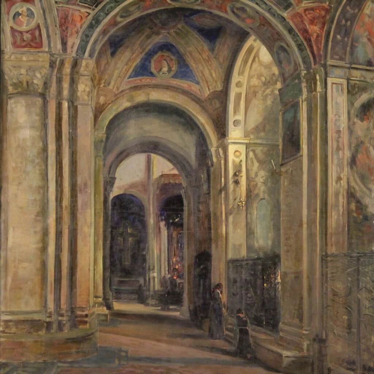 Gino Buresch, Solitude - Interior view of S. Michele in Pavia, oil painting on canvas, 1924 3