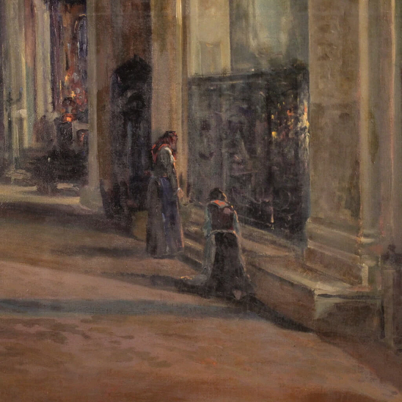 Gino Buresch, Solitude - Interior view of S. Michele in Pavia, oil painting on canvas, 1924 8