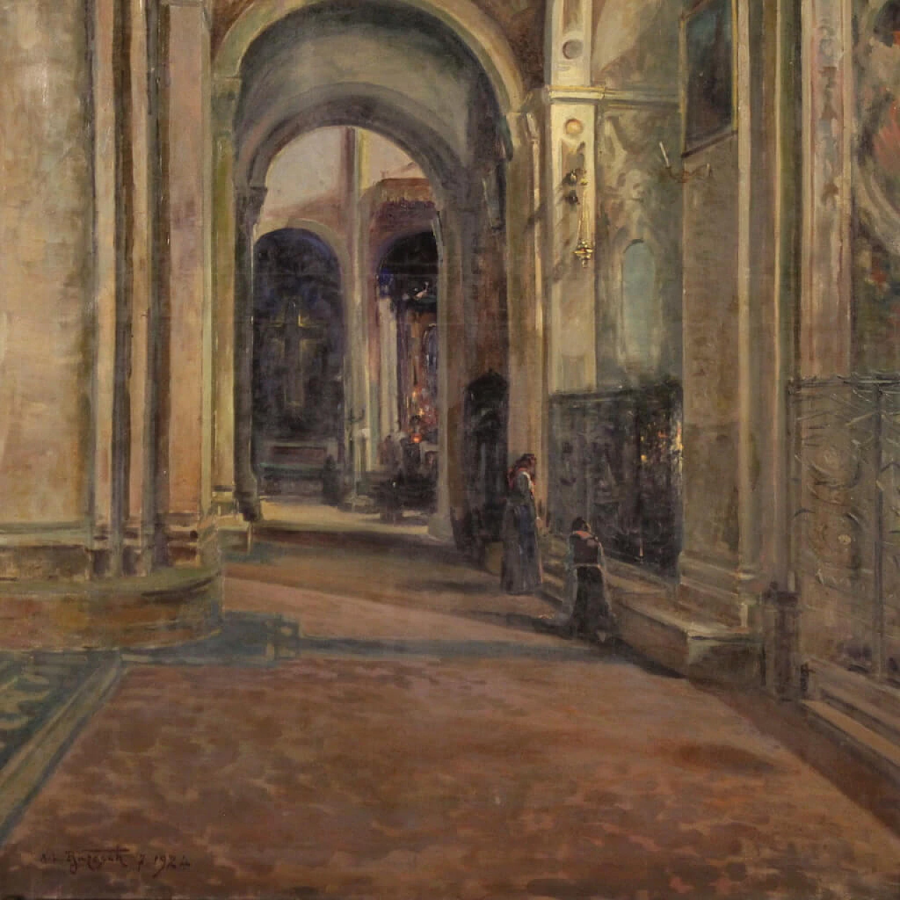 Gino Buresch, Solitude - Interior view of S. Michele in Pavia, oil painting on canvas, 1924 9