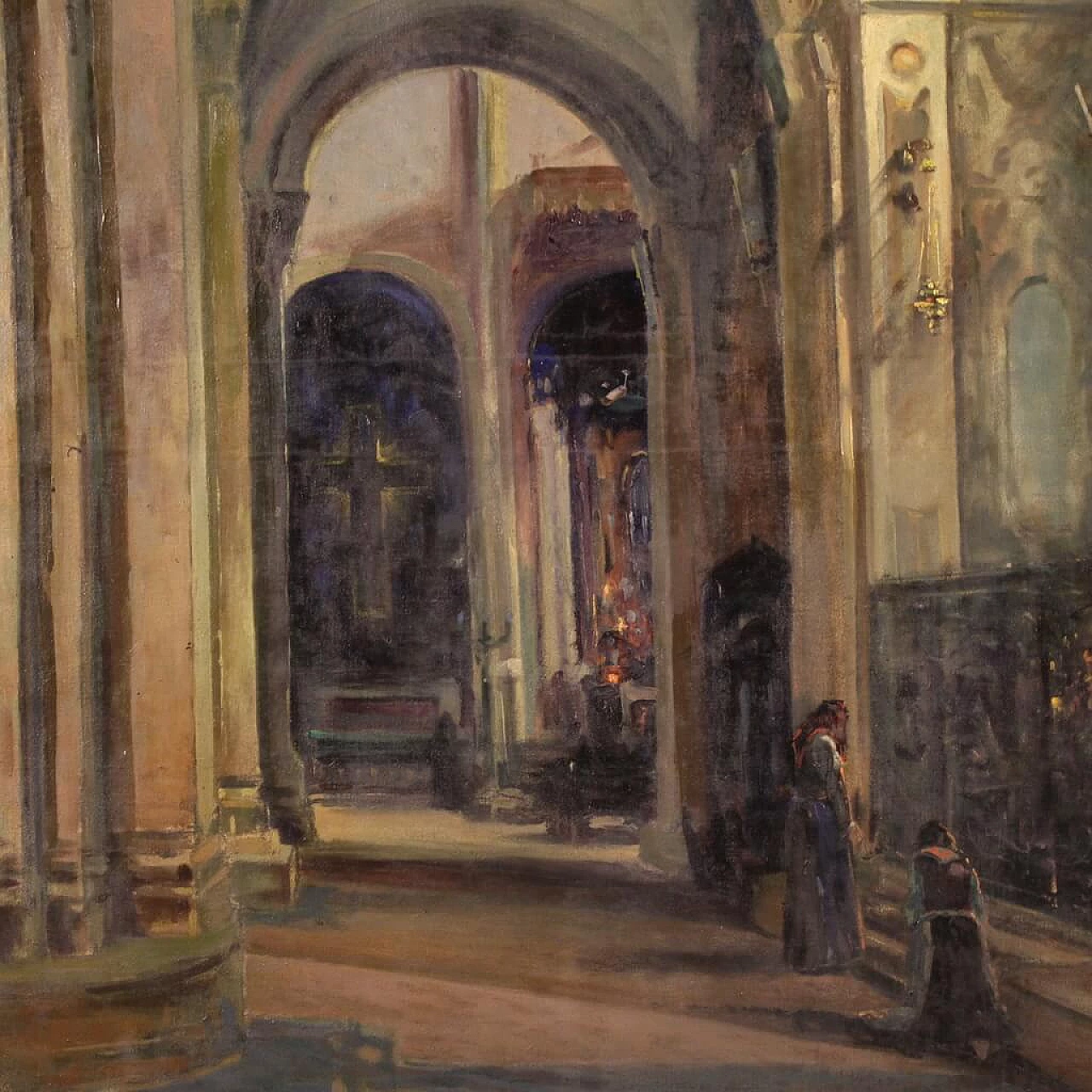 Gino Buresch, Solitude - Interior view of S. Michele in Pavia, oil painting on canvas, 1924 11