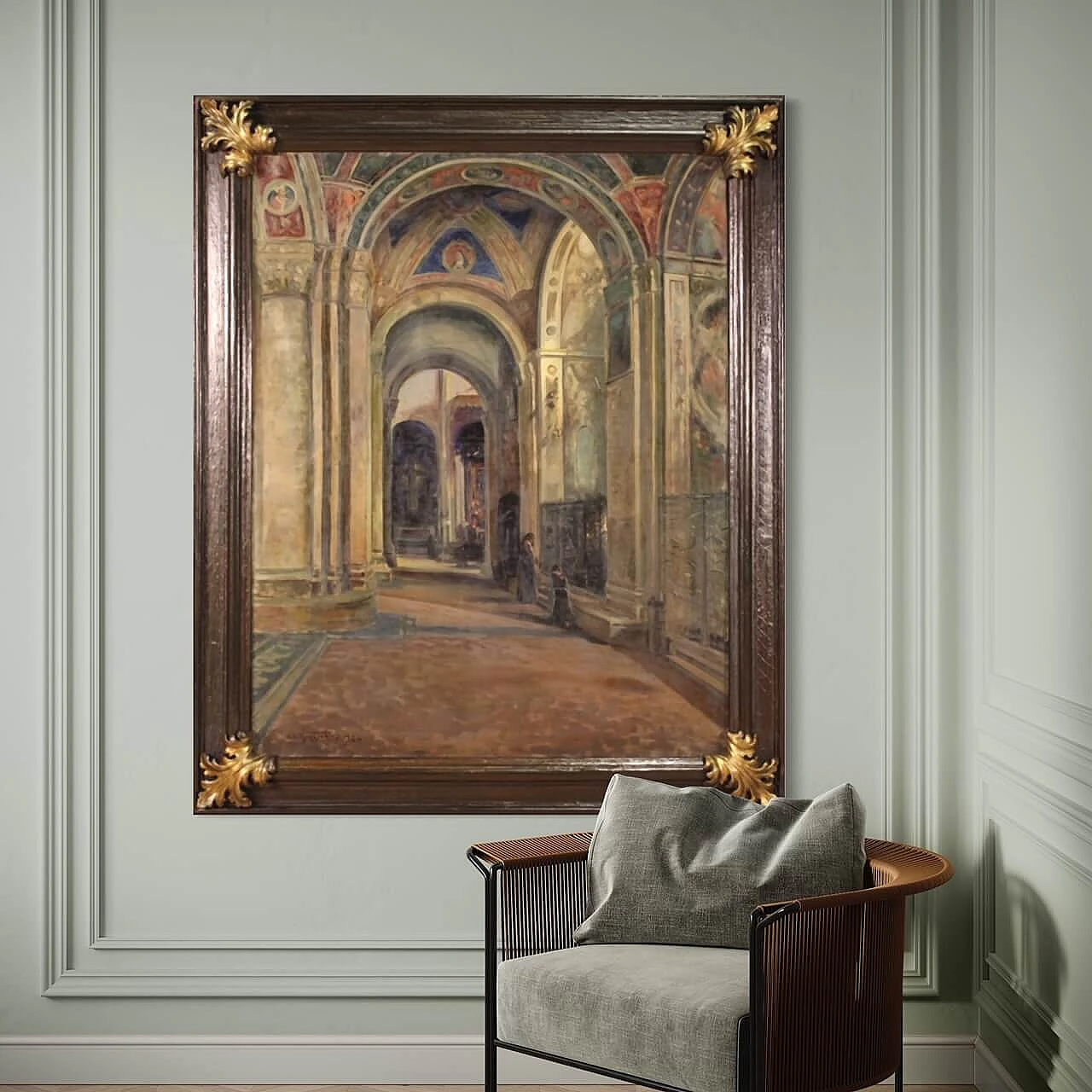 Gino Buresch, Solitude - Interior view of S. Michele in Pavia, oil painting on canvas, 1924 14