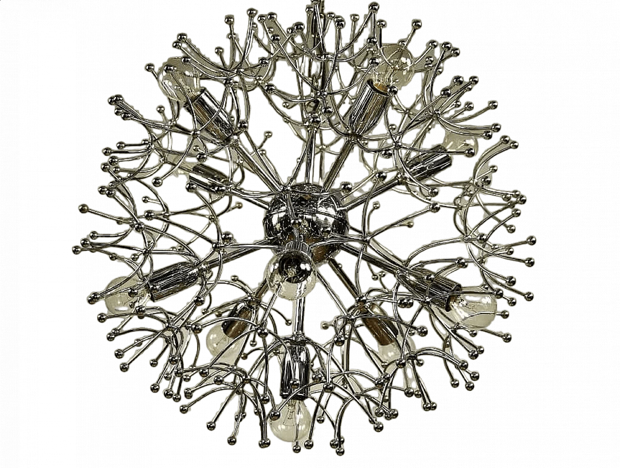 Chromed brass Sputnik chandelier by Gaetano Sciolari, 1970s 16