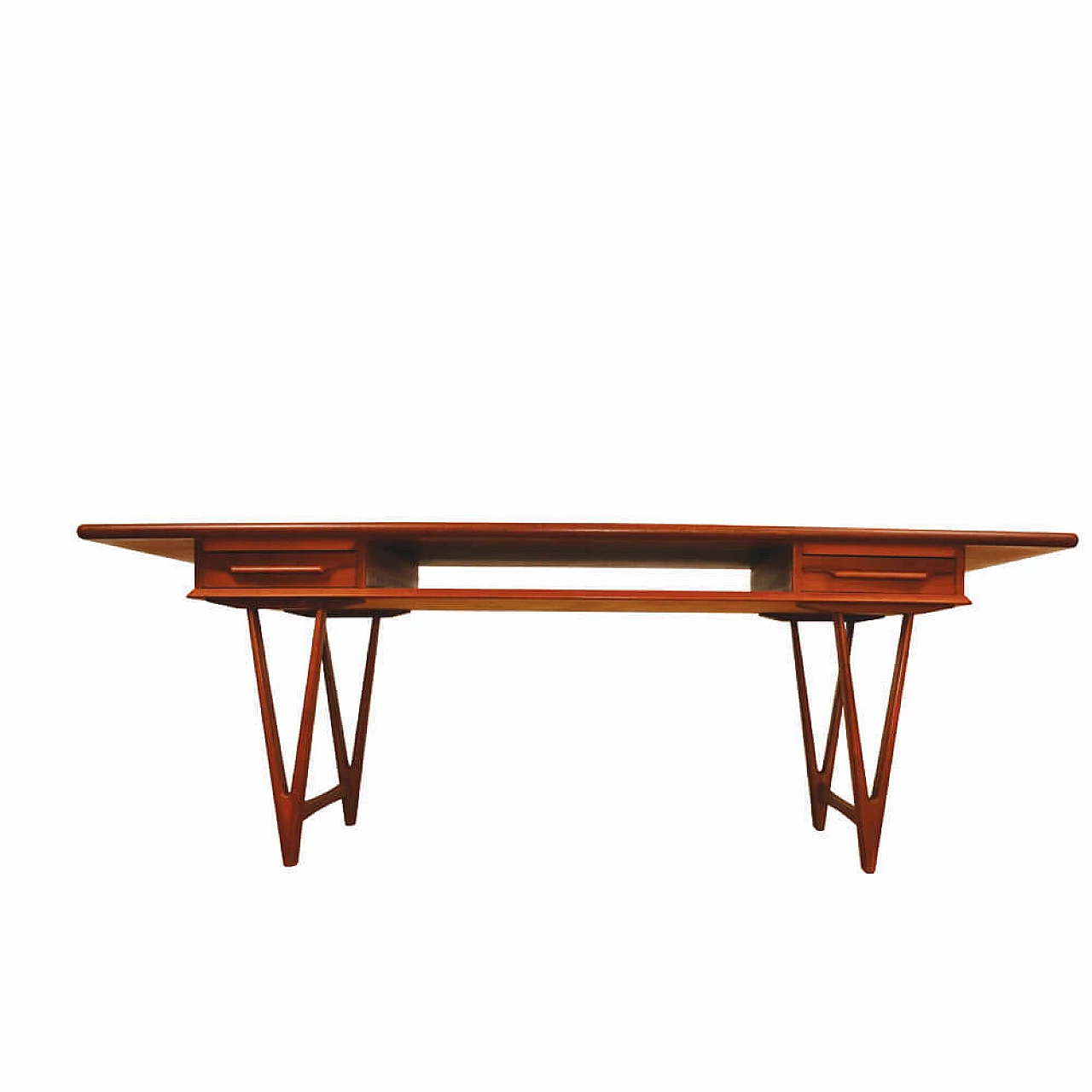 Teak coffee table 32 with V-shaped legs by E.W.Bach for Møbelfabrikken Toften, 1960s 10