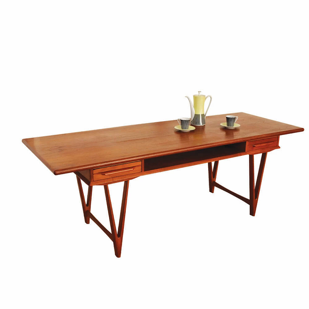 Teak coffee table 32 with V-shaped legs by E.W.Bach for Møbelfabrikken Toften, 1960s 12