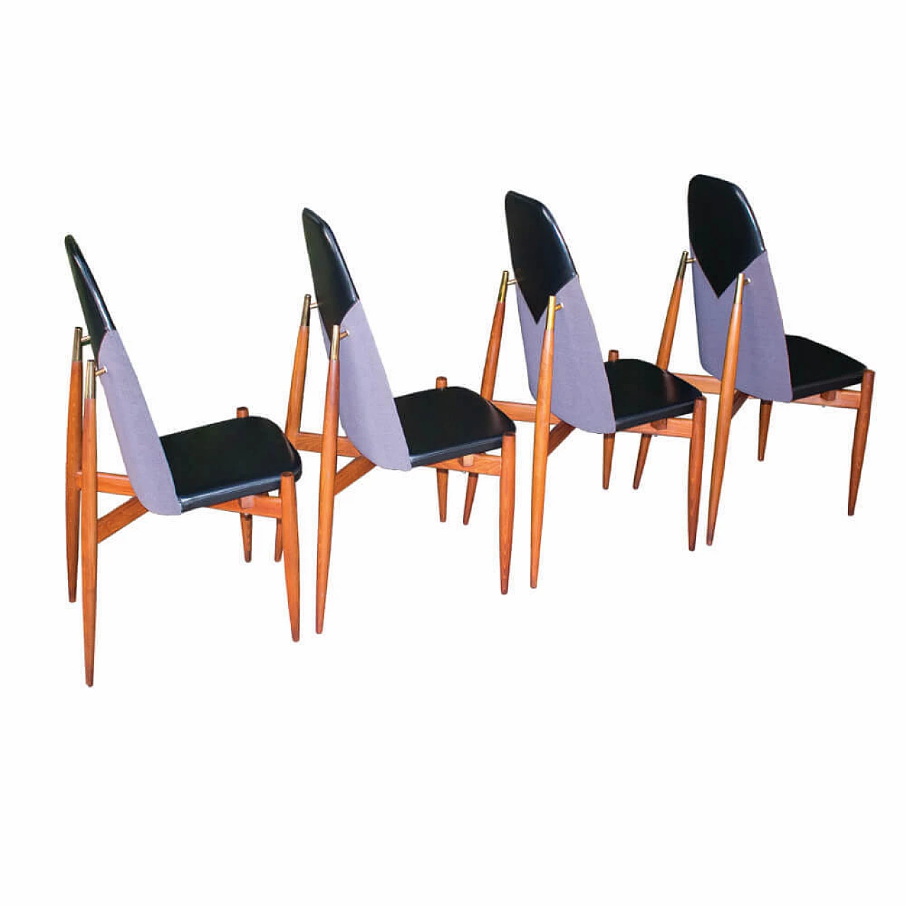 4 Chairs in wood, faux leather and fabric by Miroslav Navratil, 1960s 1