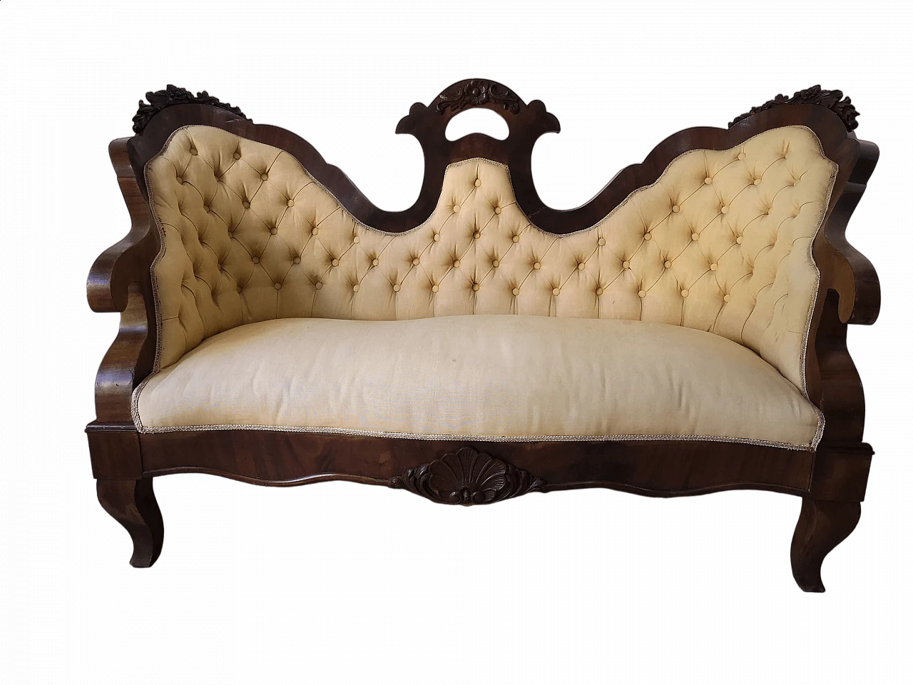 Louis Philippe two-seater sofa in walnut and fabric, 19th century 15