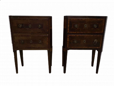 Pair of Louis XVI bedside tables in orange wood, Rio rosewood and occhetted maple, late 18th century