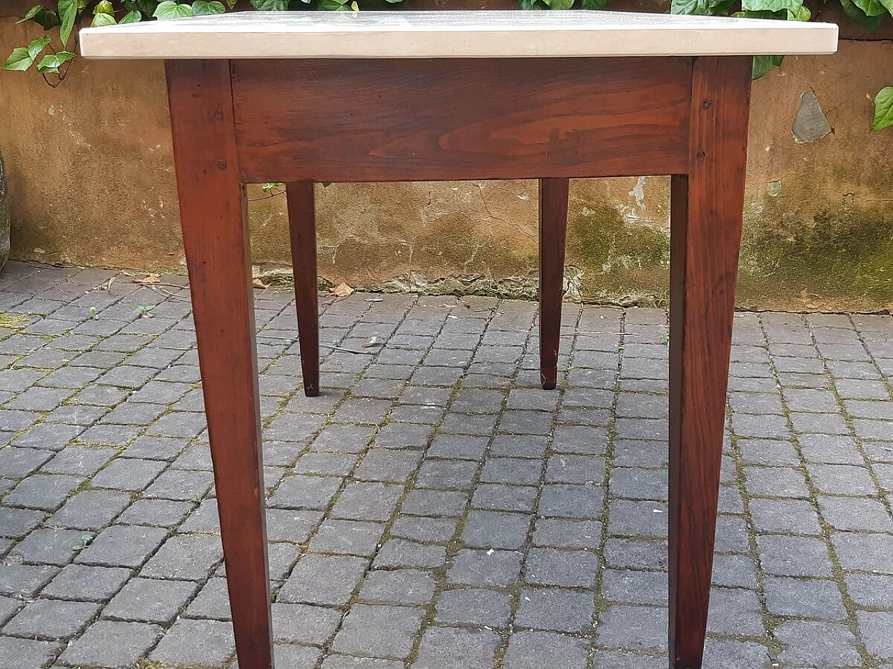 Elm equipped kitchen table with botticino marble top, 19th century 1