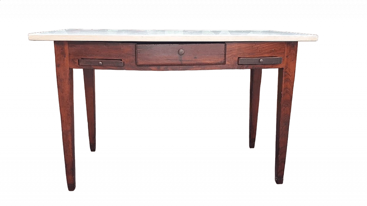 Elm equipped kitchen table with botticino marble top, 19th century 8