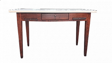 Elm equipped kitchen table with botticino marble top, 19th century