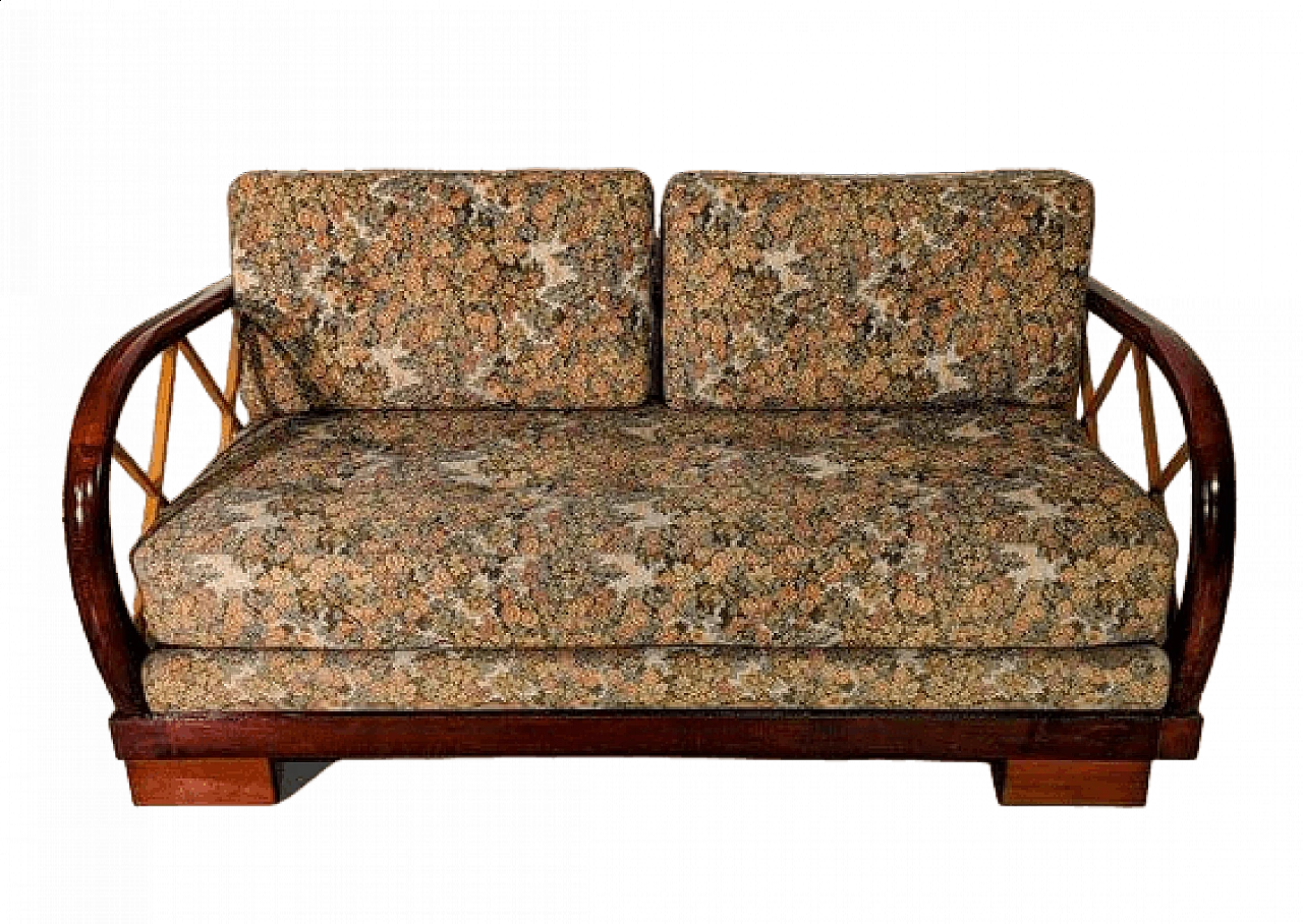 Wood and fabric extendable sofa in the style of Paolo Buffa, 1940s 8