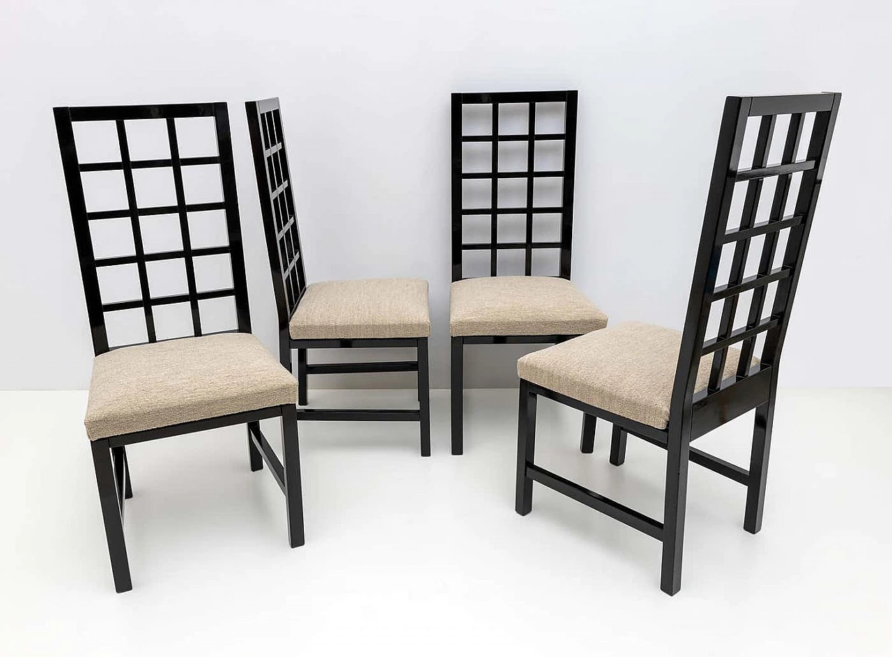 4 Mackintosh-style black lacquered high-backed chairs, 1979 2