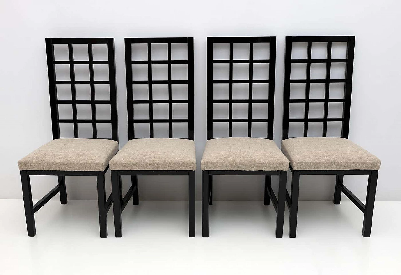 4 Mackintosh-style black lacquered high-backed chairs, 1979 3