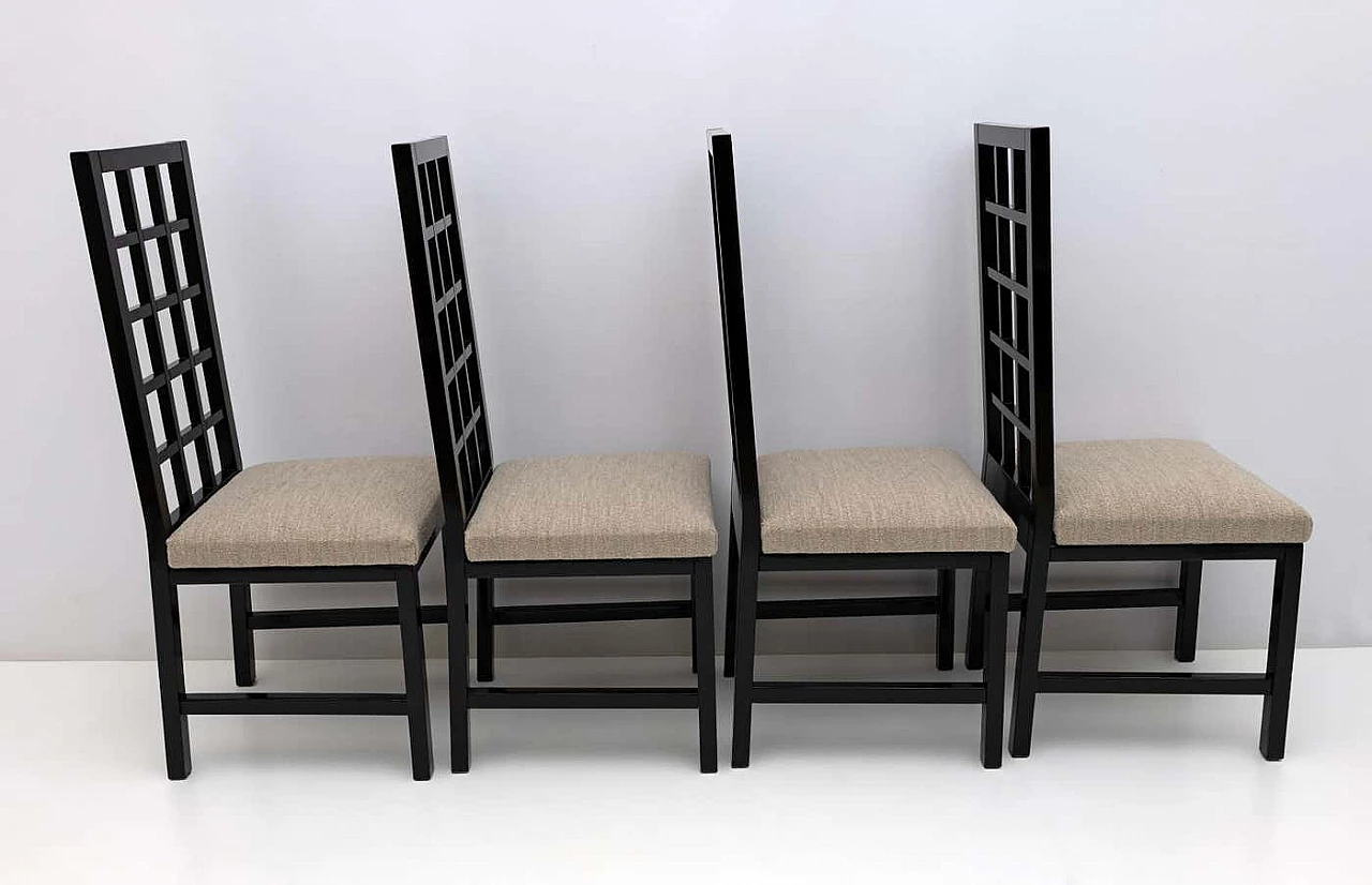 4 Mackintosh-style black lacquered high-backed chairs, 1979 4