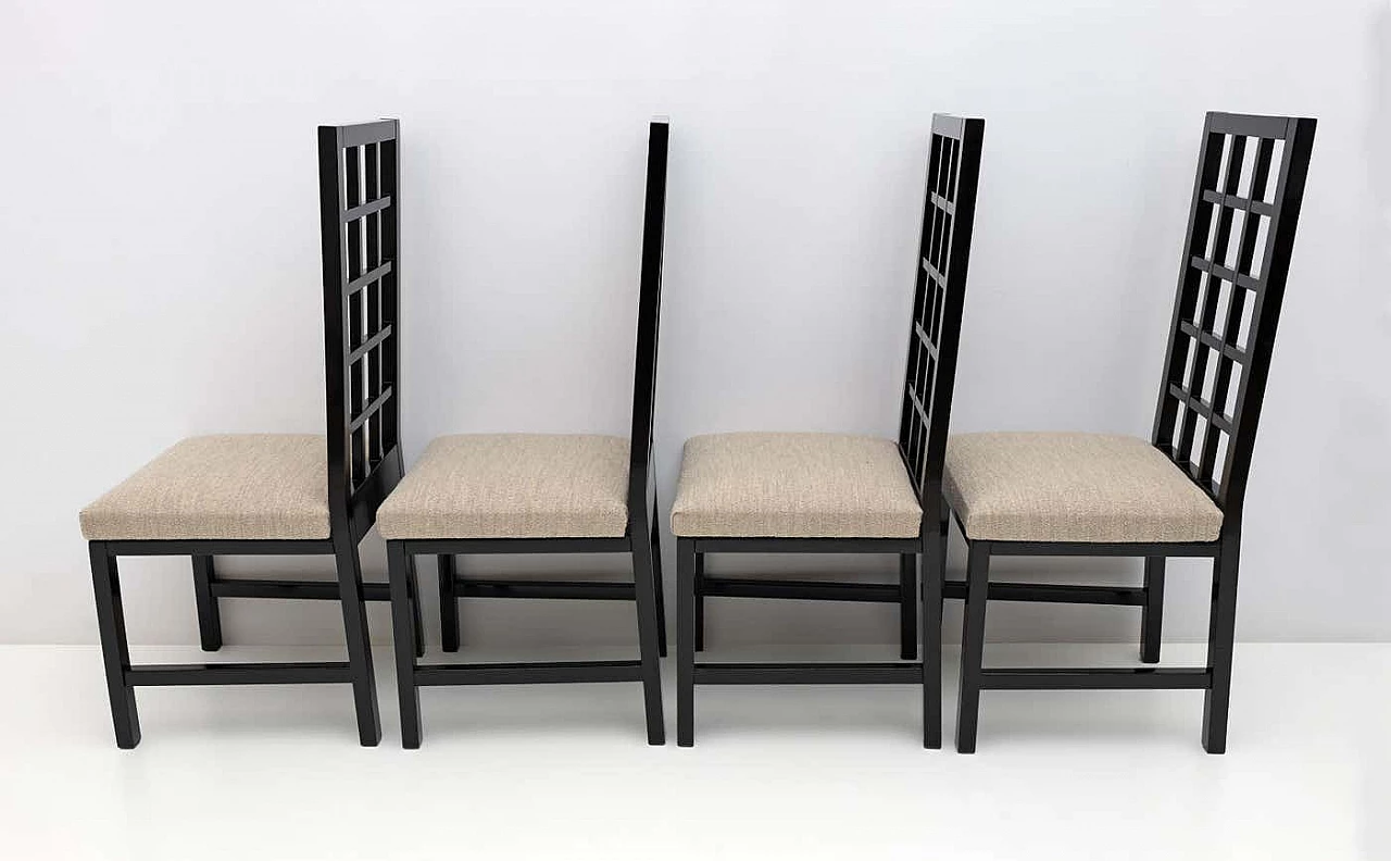 4 Mackintosh-style black lacquered high-backed chairs, 1979 5