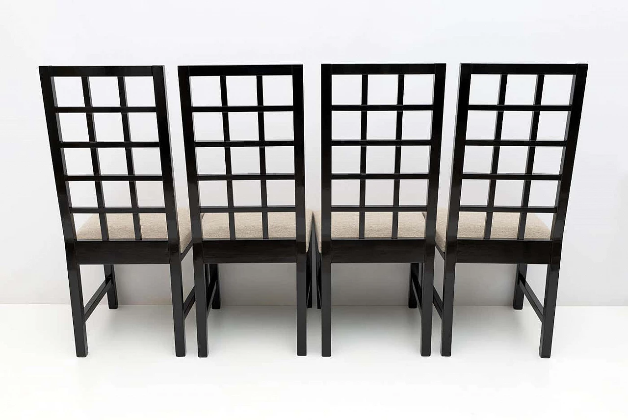 4 Mackintosh-style black lacquered high-backed chairs, 1979 6