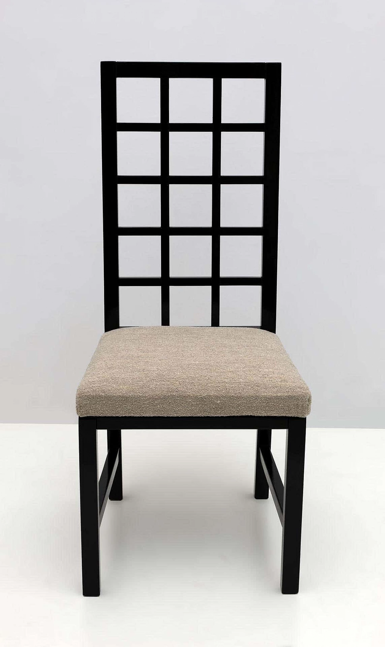 4 Mackintosh-style black lacquered high-backed chairs, 1979 8