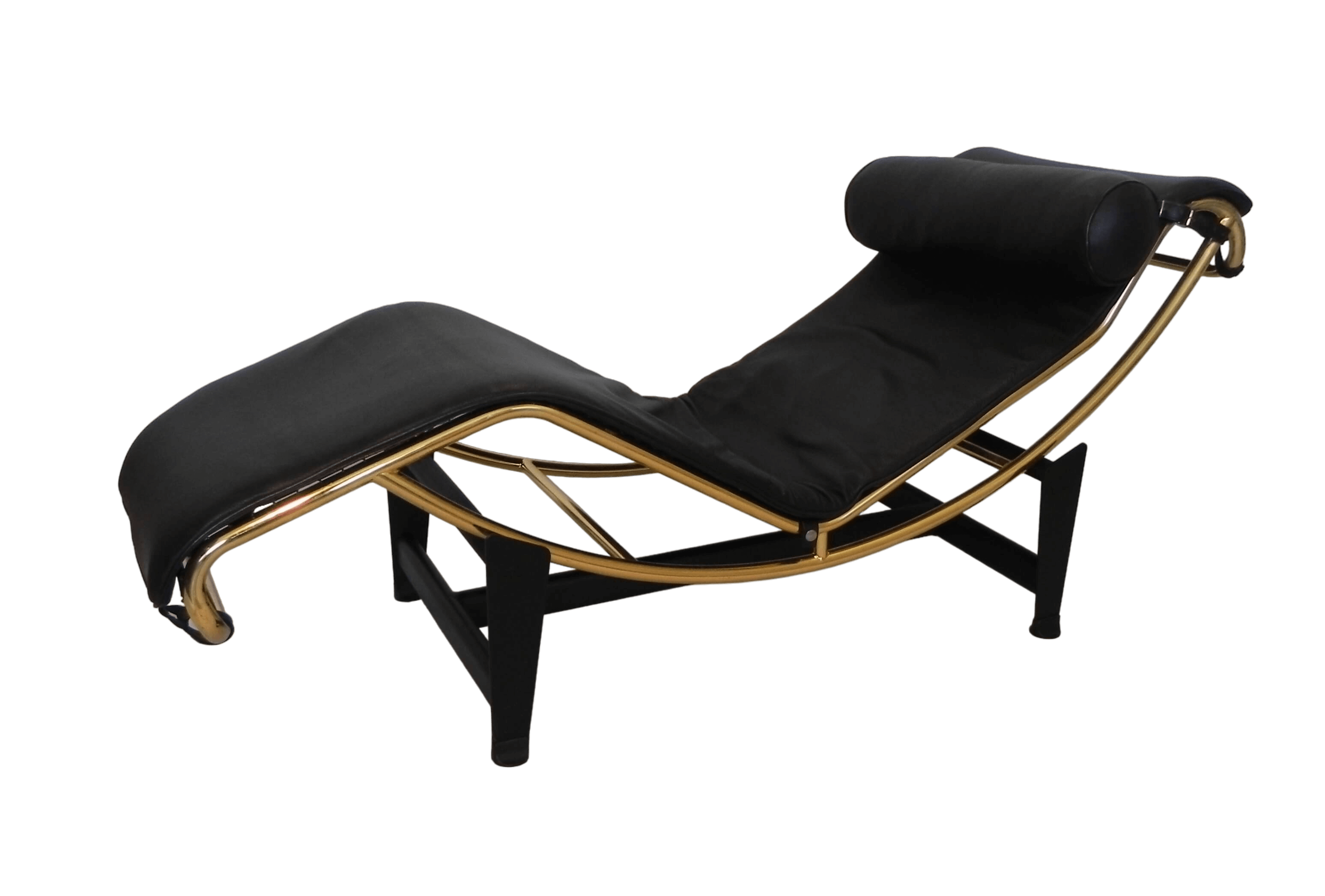 Chaise longue stile Bauhaus in metallo dorato e pelle, anni '80