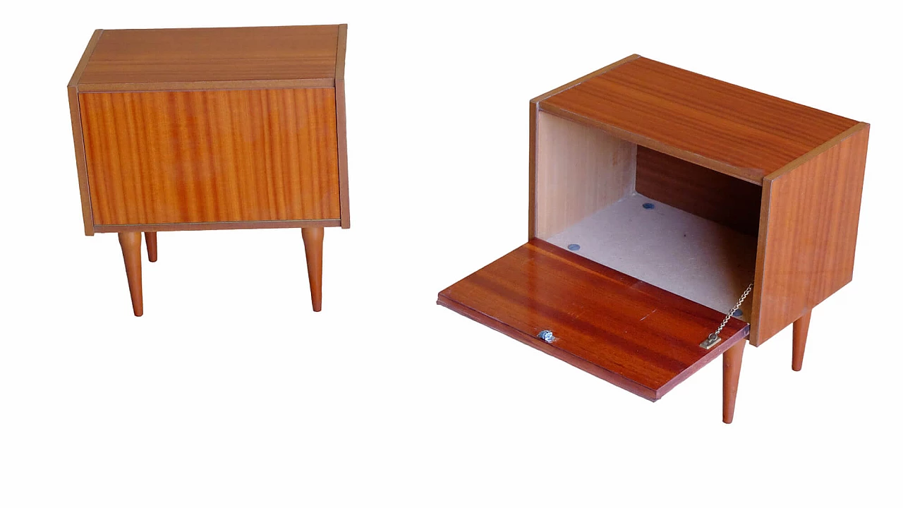 Pair of teak bedside tables with flap door, 1950s 1