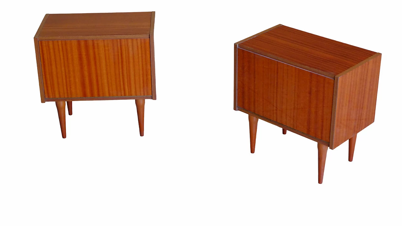 Pair of teak bedside tables with flap door, 1950s 2