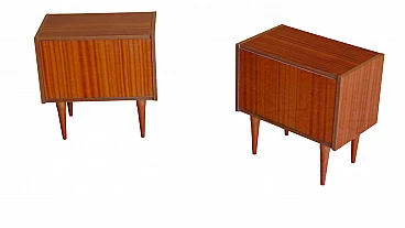 Pair of teak bedside tables with flap door, 1950s