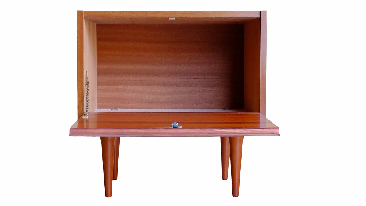 Pair of teak bedside tables with flap door, 1950s 5