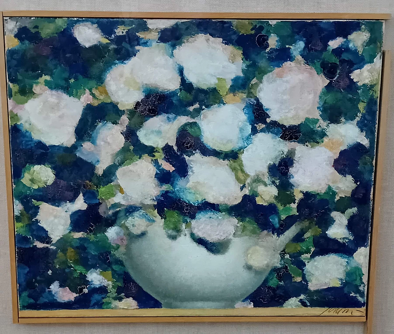 Franco Sarnari, White roses, oil painting on canvas, 1980s 1