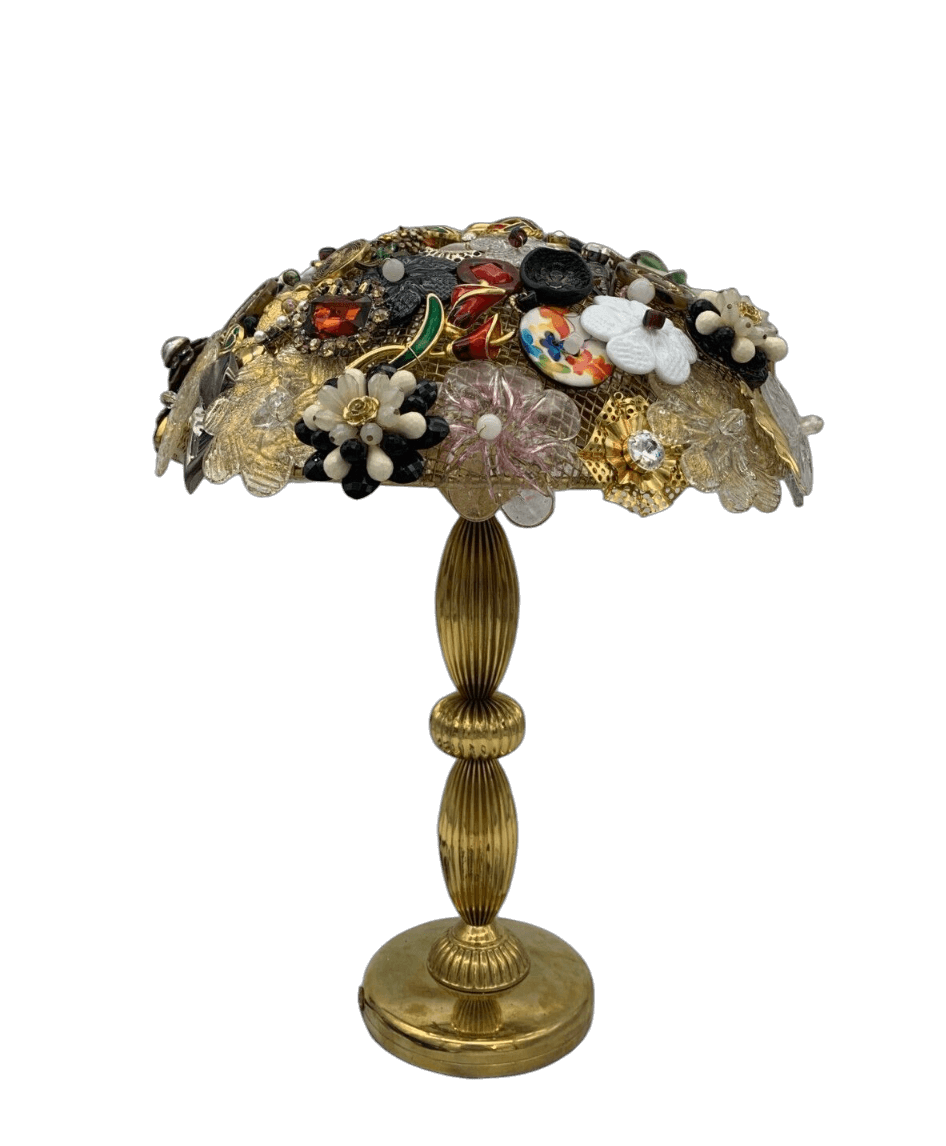 Brass, Murano glass and costume jewelry table lamp, 1960s