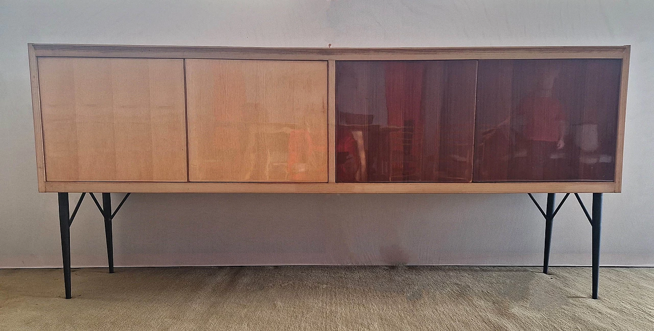 Maple, mahogany and varnished metal sideboard, 1950s 1