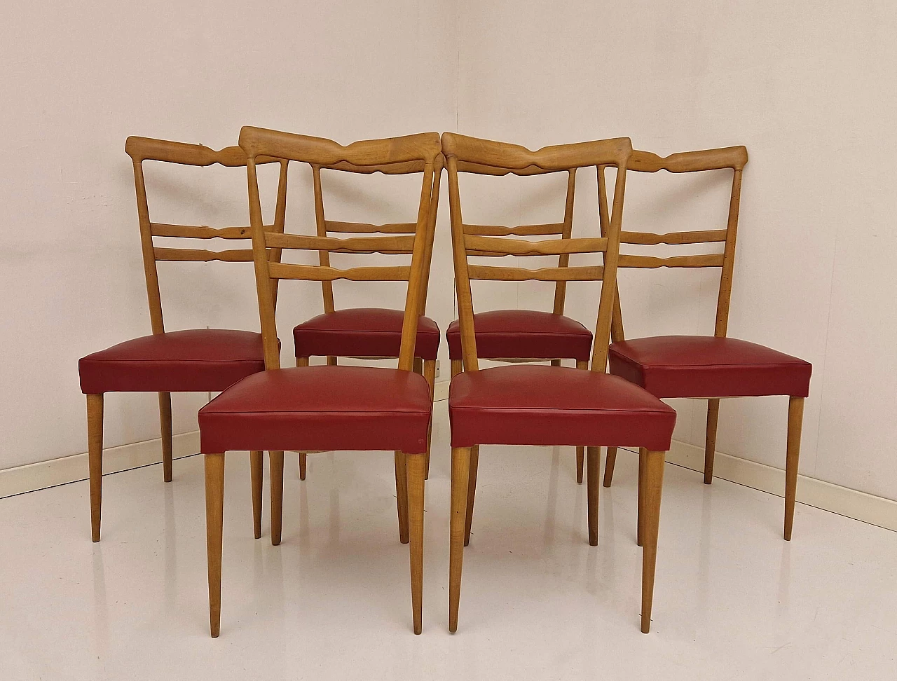 6 Chairs in wood and skai in the style of Paolo Buffa, 1950s 4