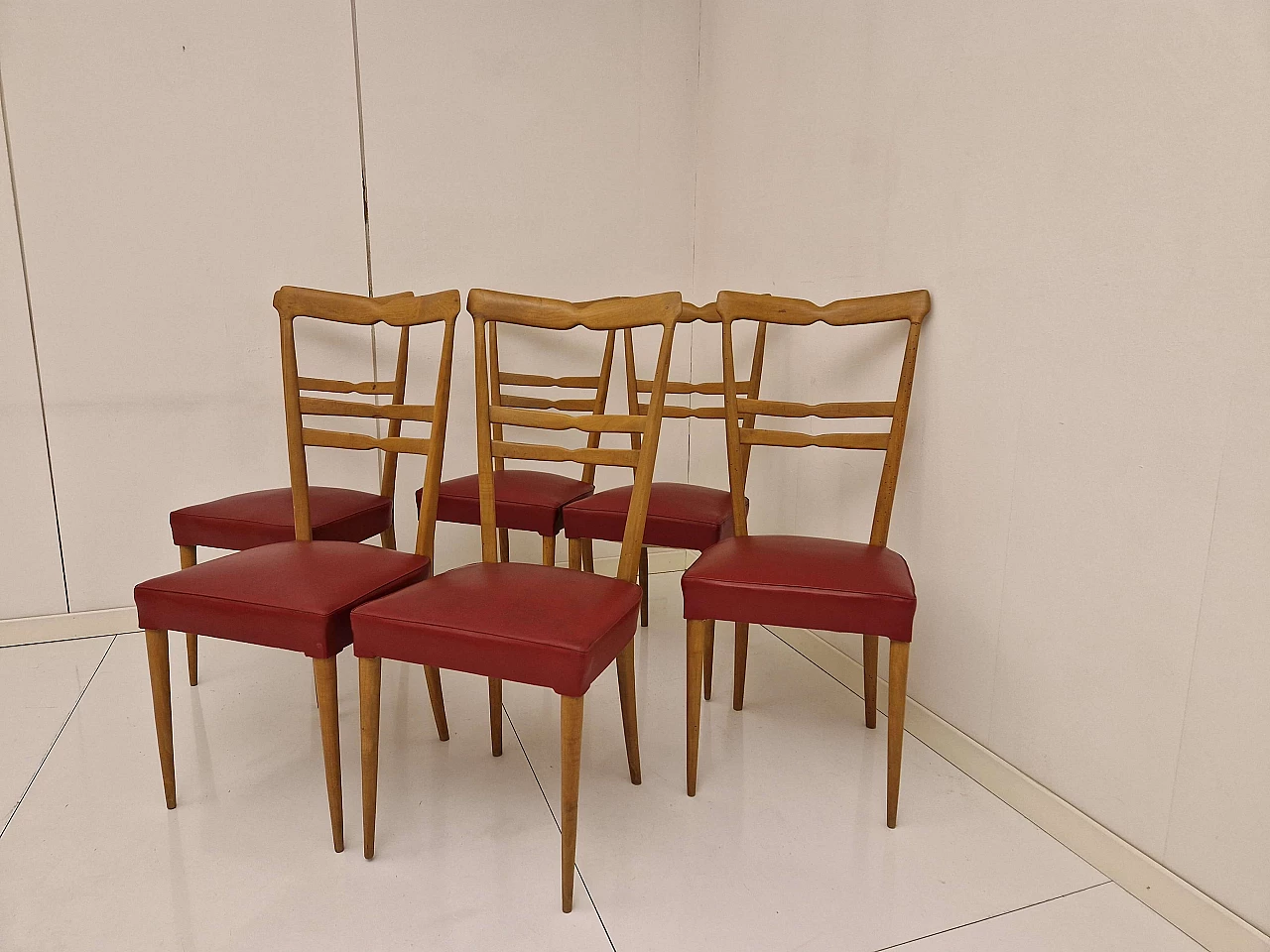 6 Chairs in wood and skai in the style of Paolo Buffa, 1950s 5