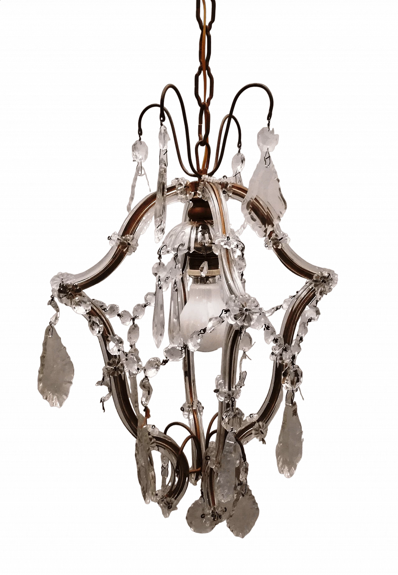 Gilded metal chandelier with crystals in Maria Theresa style, 1950s 12