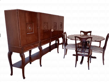 4 Mahogany chairs, sideboard and table with purple Calacatta marble top by Fratelli Barni Mobili d'Arte Seveso, 1950s