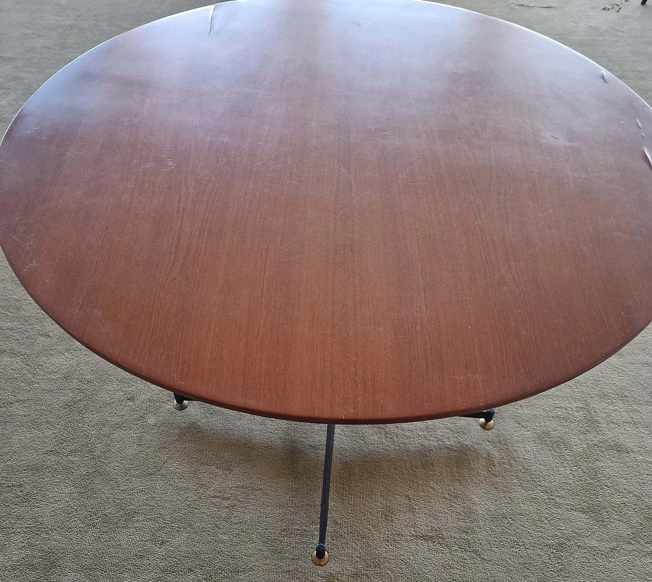 Round black steel and teak veneered wood table, 1960s 4