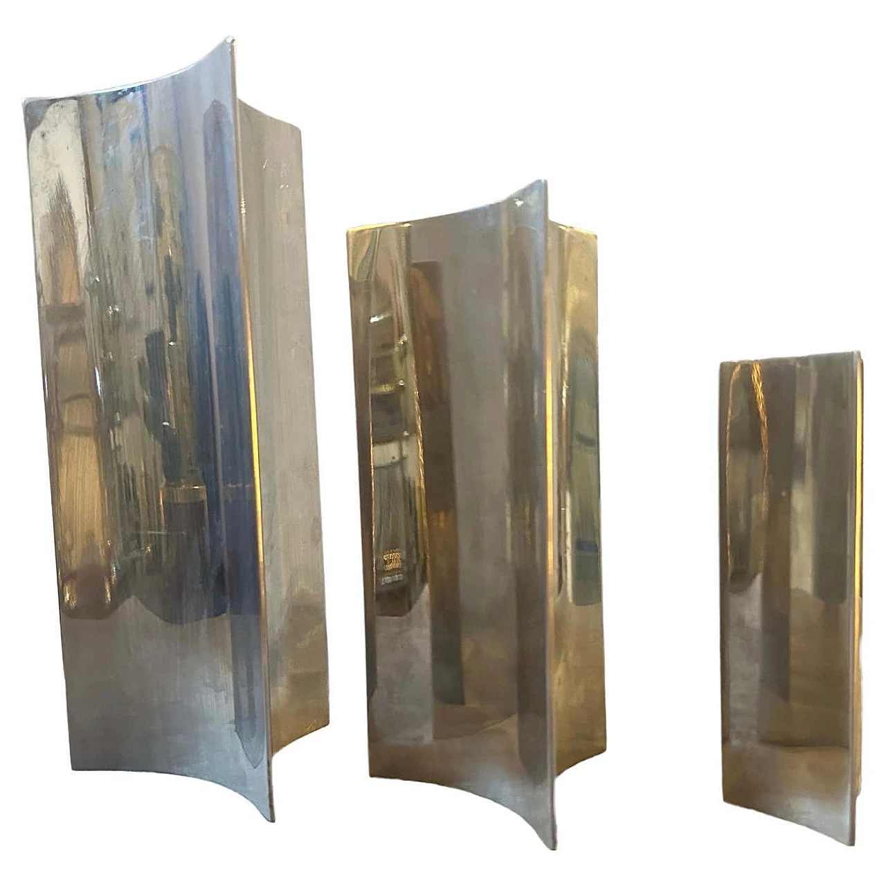 3 Triangular steel vases in the style of Sabattini, 1980s 1