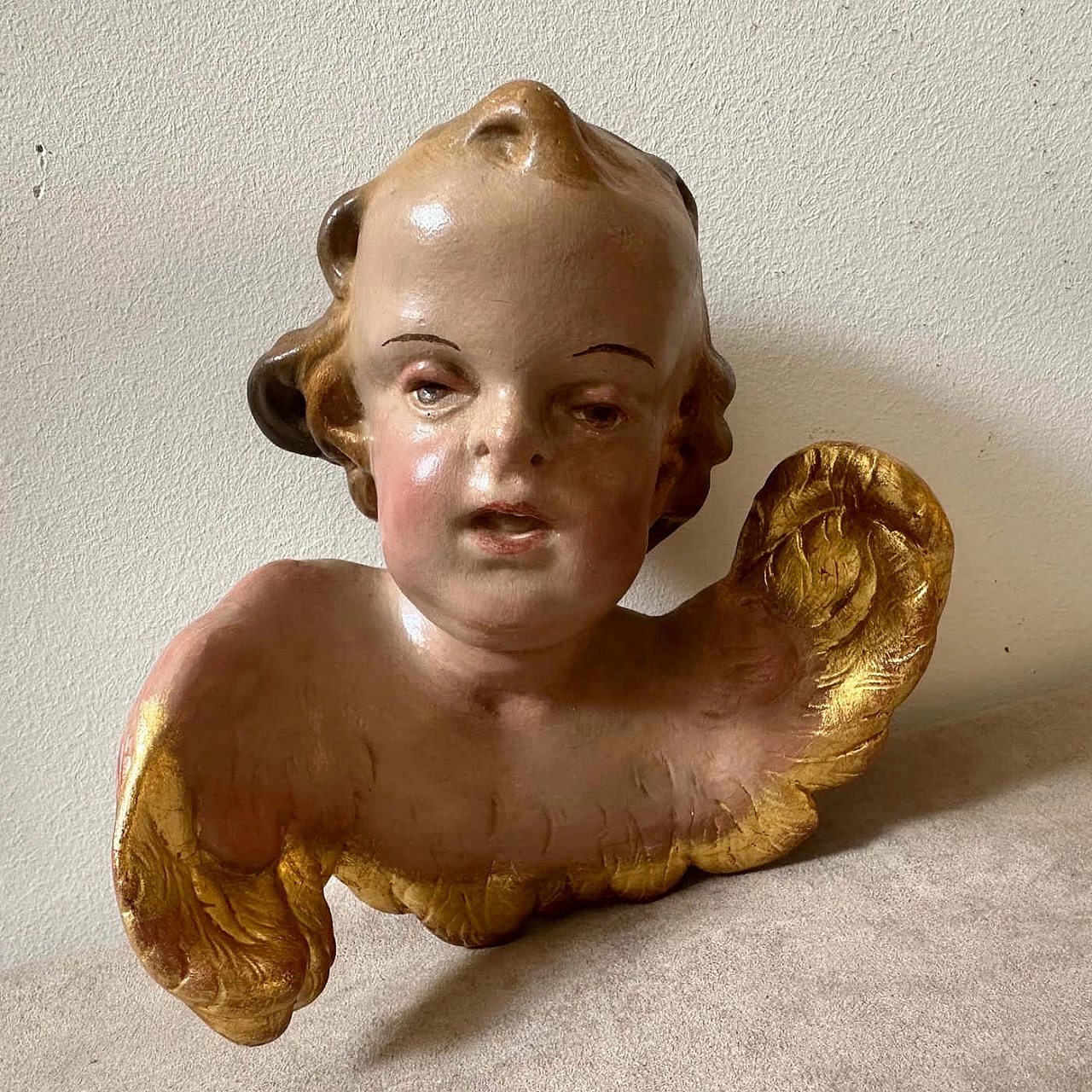 Hand-painted ceramic putto in Baroque style, mid-19th century 2