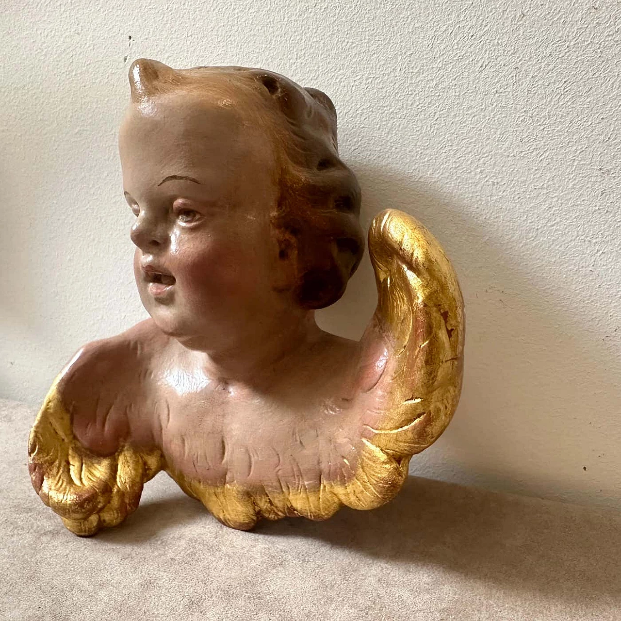 Hand-painted ceramic putto in Baroque style, mid-19th century 3