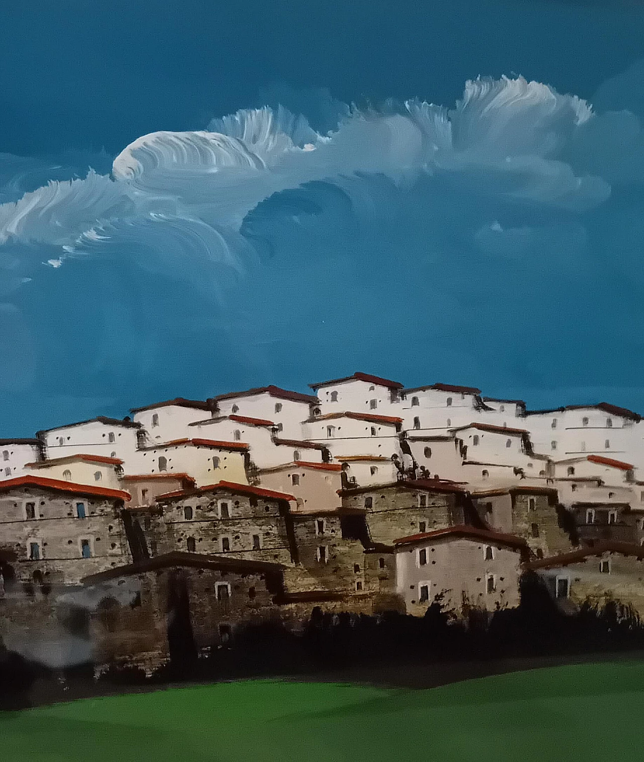 Enotrio Pugliese, Calabrian landscape, tempera on plywood, 1960s 1