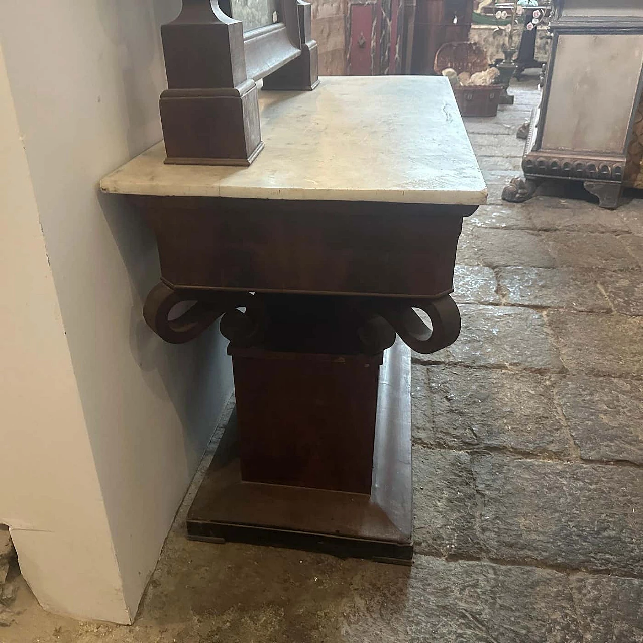 Spruce wood dressing table veneered in mahogany and marble, mid-19th century 4