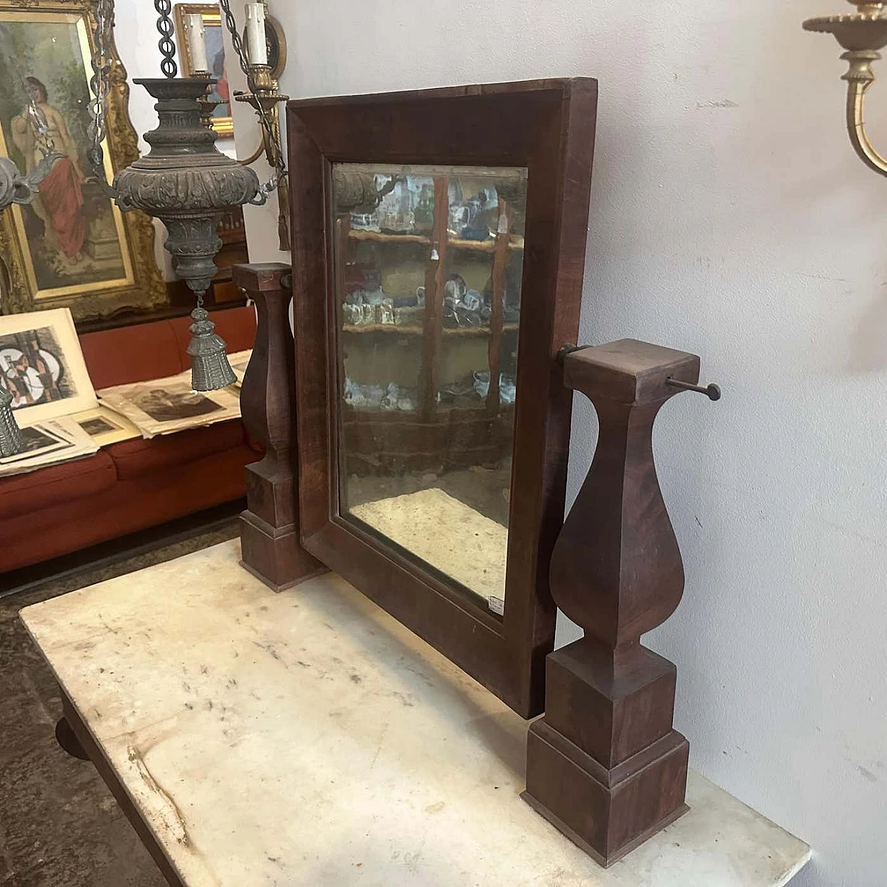 Spruce wood dressing table veneered in mahogany and marble, mid-19th century 9