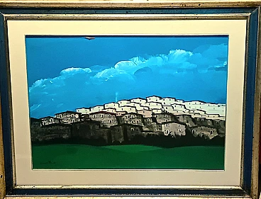 Enotrio Pugliese, Calabrian landscape, tempera on plywood, 1960s